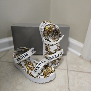 Versace Jeans Collection White and Gold Sandals